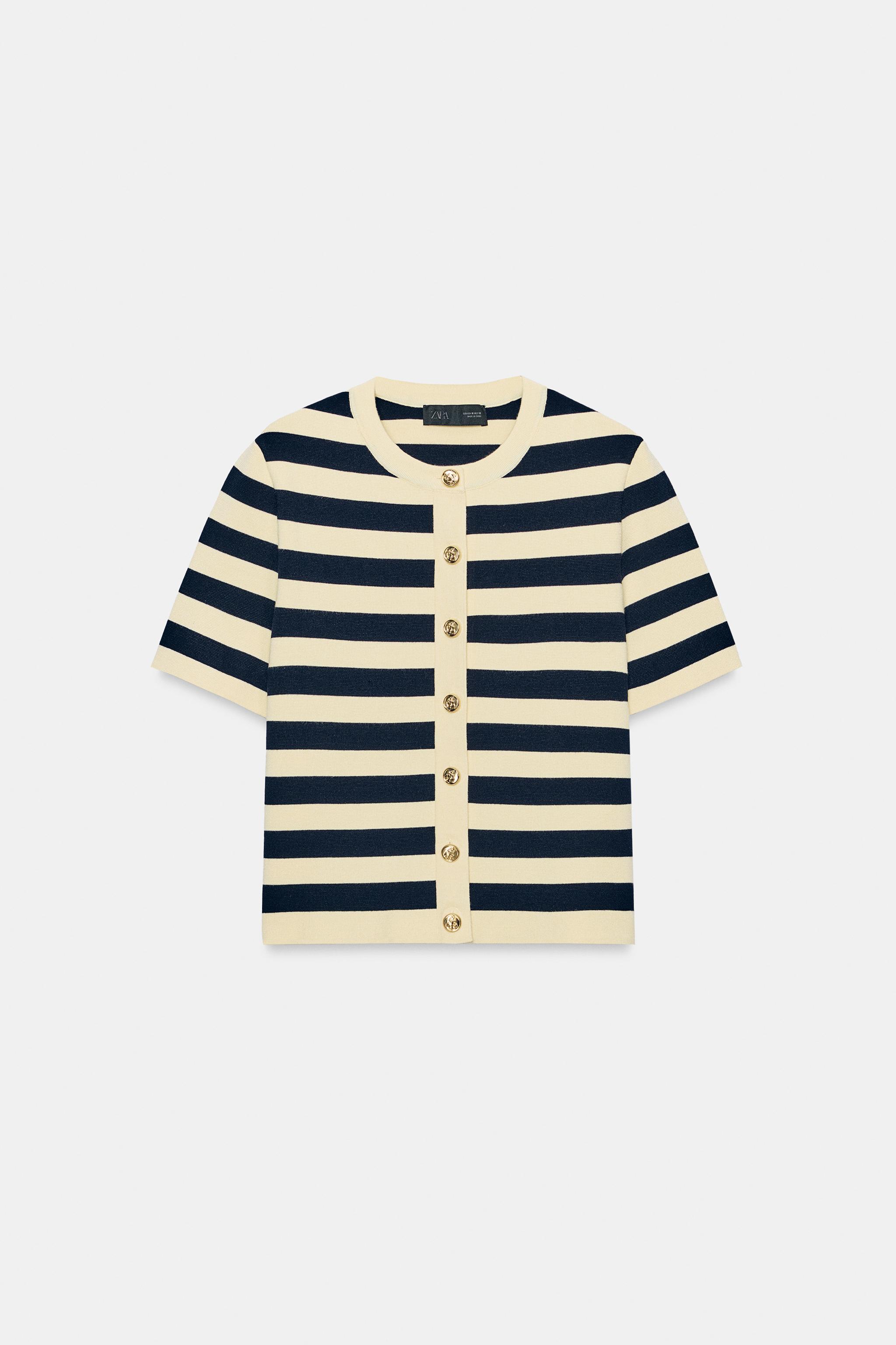 SHORT SLEEVE STRIPED CARDIGAN